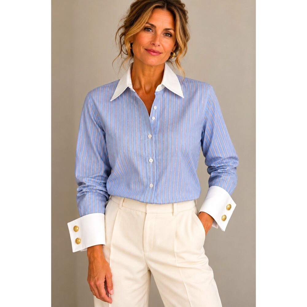Brooks Brothers cotton button up Blouse Blue French cuff collar size 14
